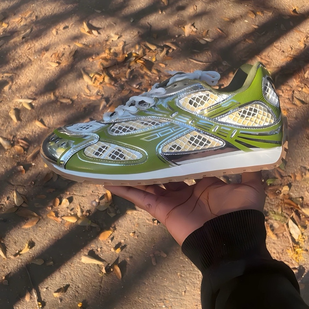 Bottega Veneta Orbit Metallic Rubber and Mesh Sneakers